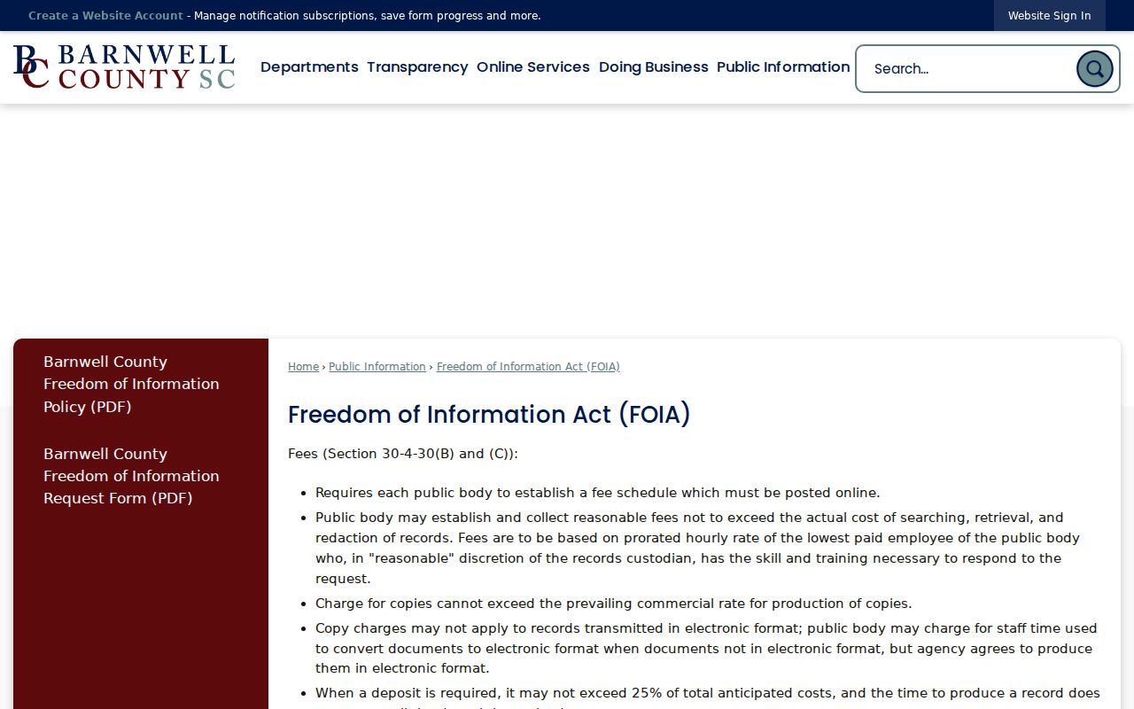 Barnwell County warrant-record FOIA information