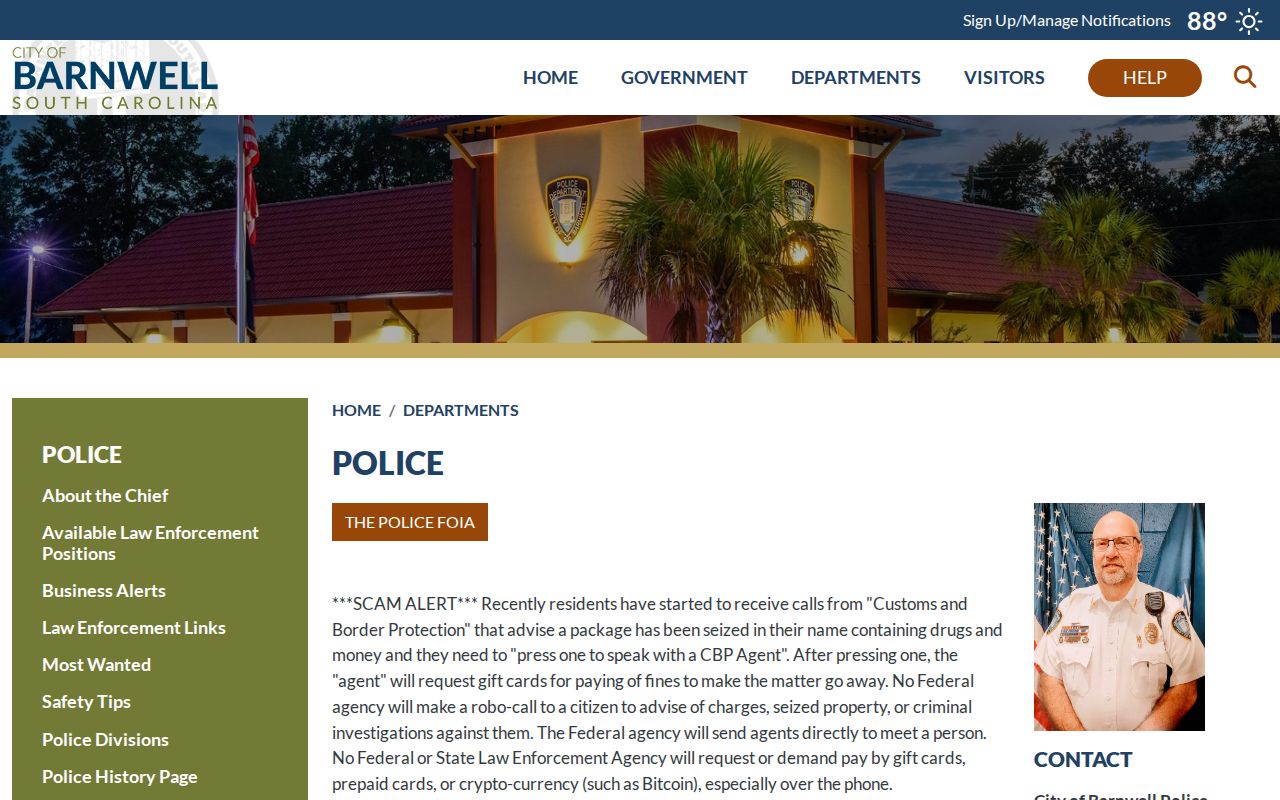 Barnwell warrant records police headquarters contact