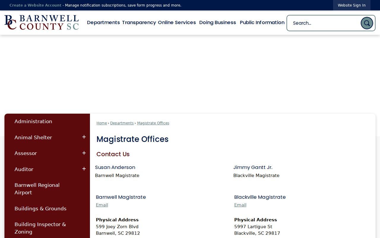 Barnwell County magistrate bench warrant contact directory