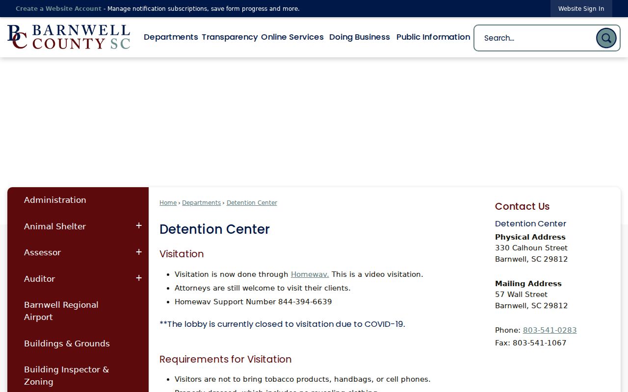 Barnwell County arrest warrant detention center contact