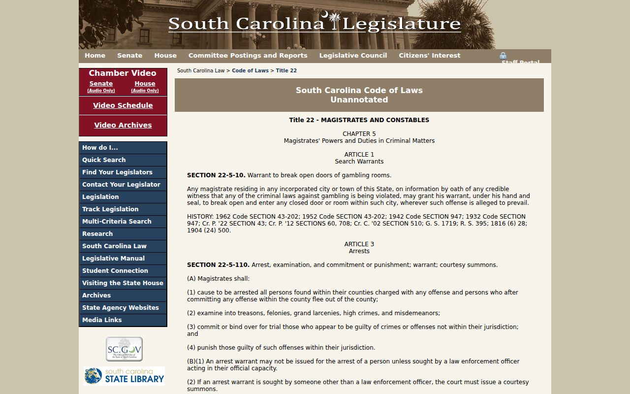 Barnwell County bench warrant statute and court process
