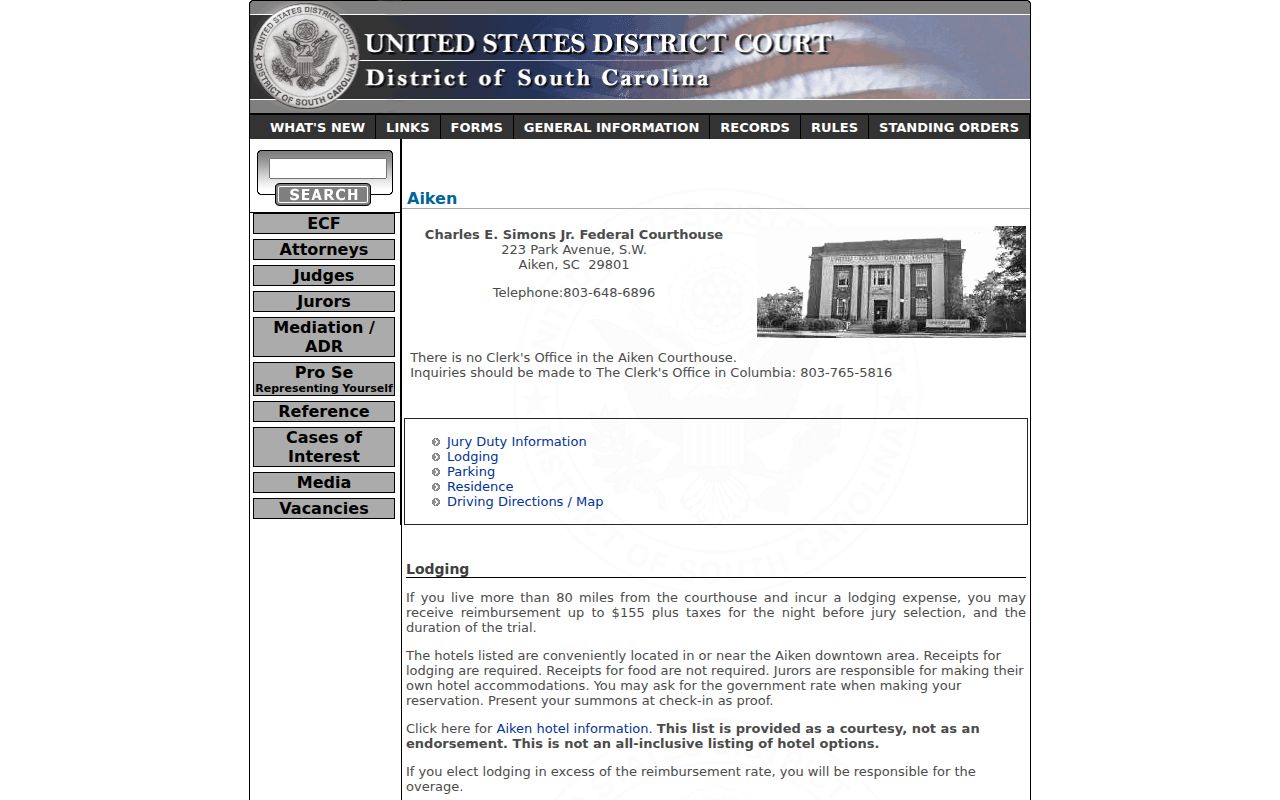 Federal courthouse information for Barnwell County residents