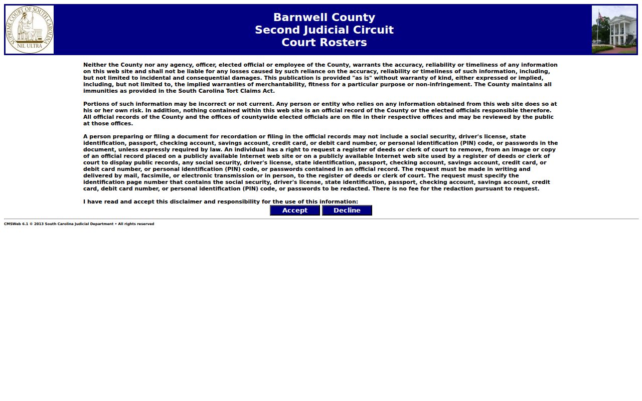Barnwell County active warrant court roster search
