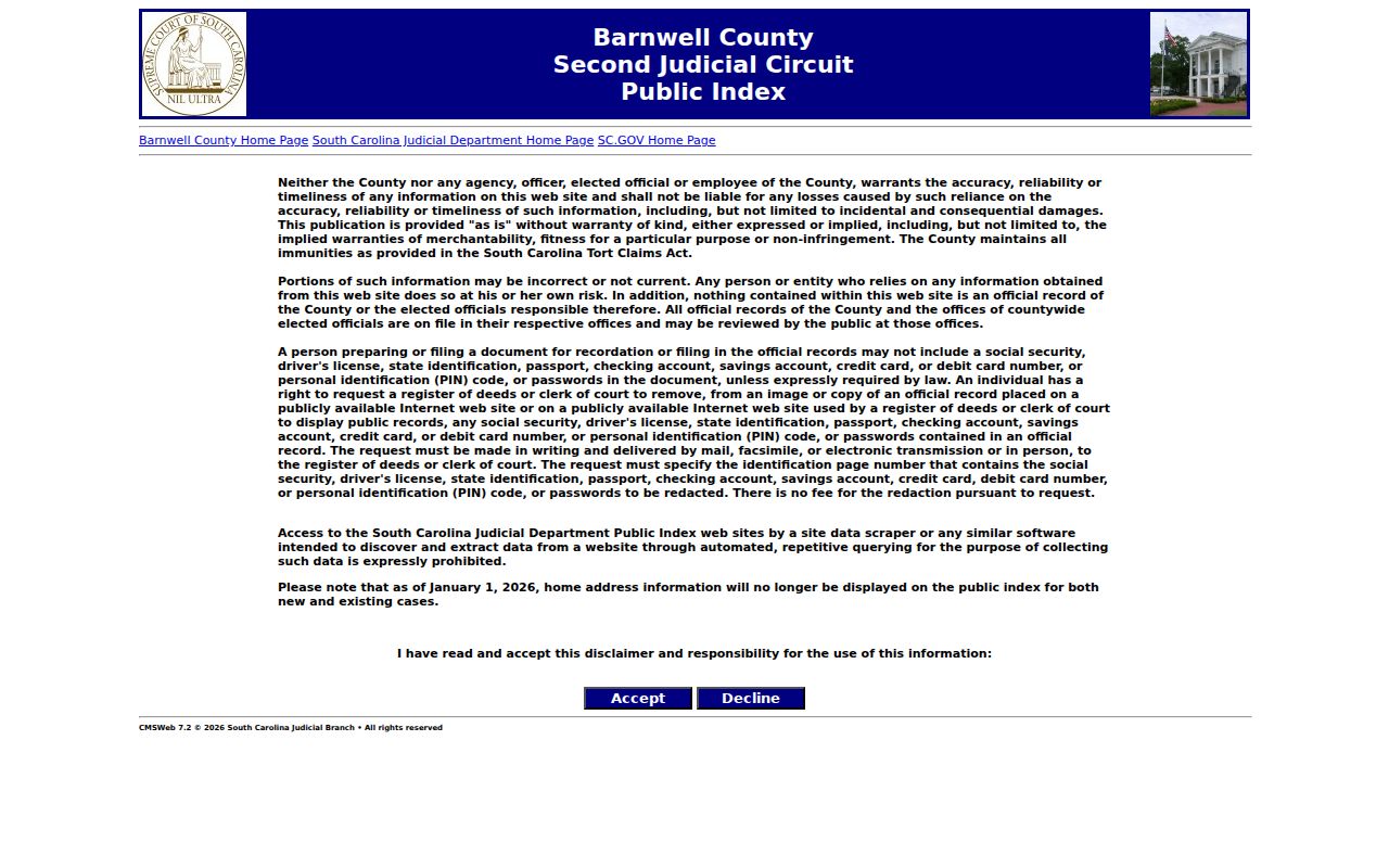 Barnwell County warrant case search fields